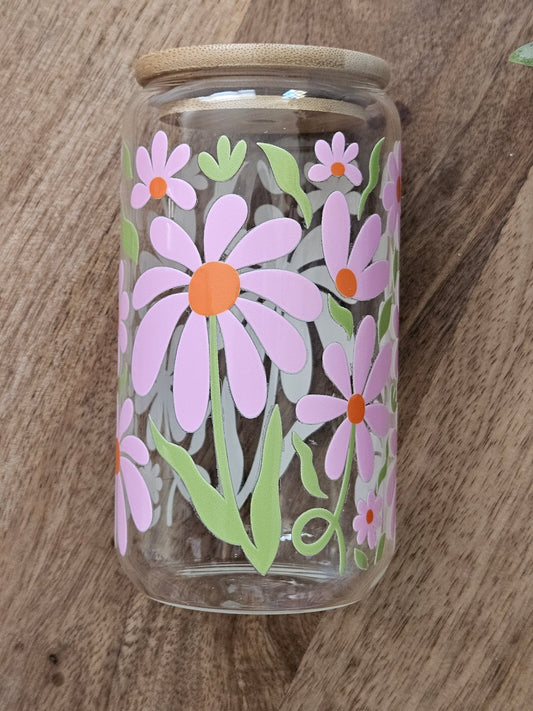 Big Pink Flowers Glass Cup - Desert Blossom Gifts