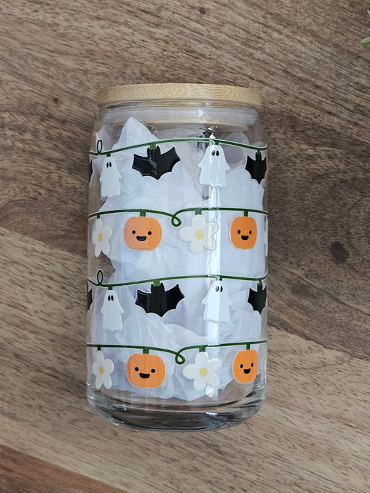 Bat/Ghost/Pumpkin Garland Glass Cup - Desert Blossom Gifts