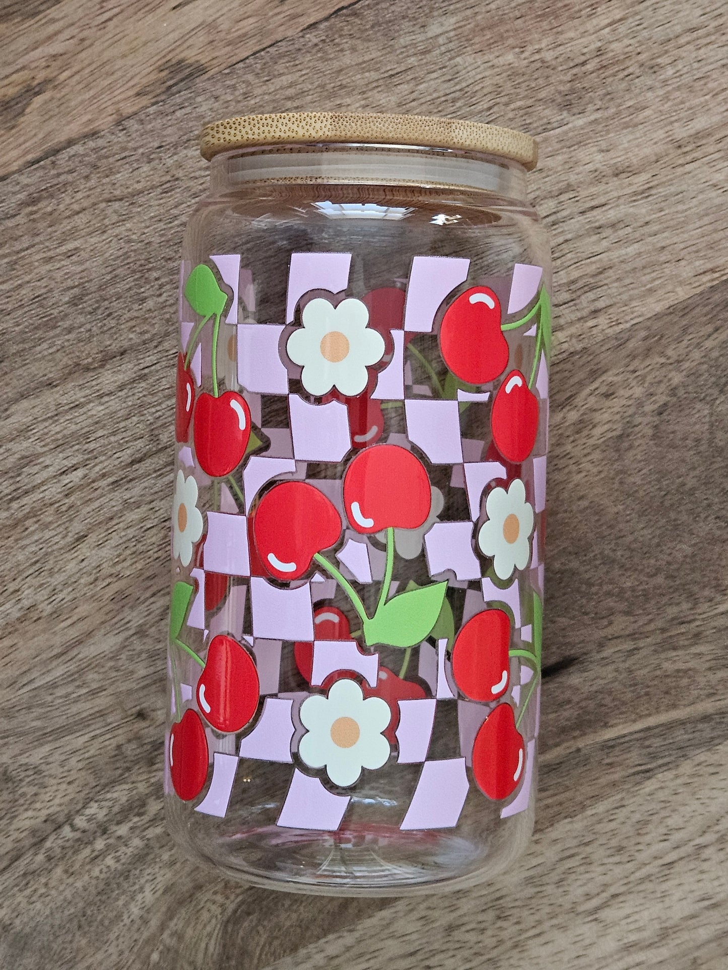 Checkered Cherries Glass Cup