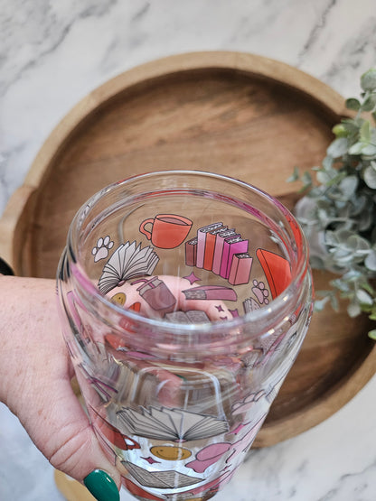 Pink & Orange Booklovers Glass Cup