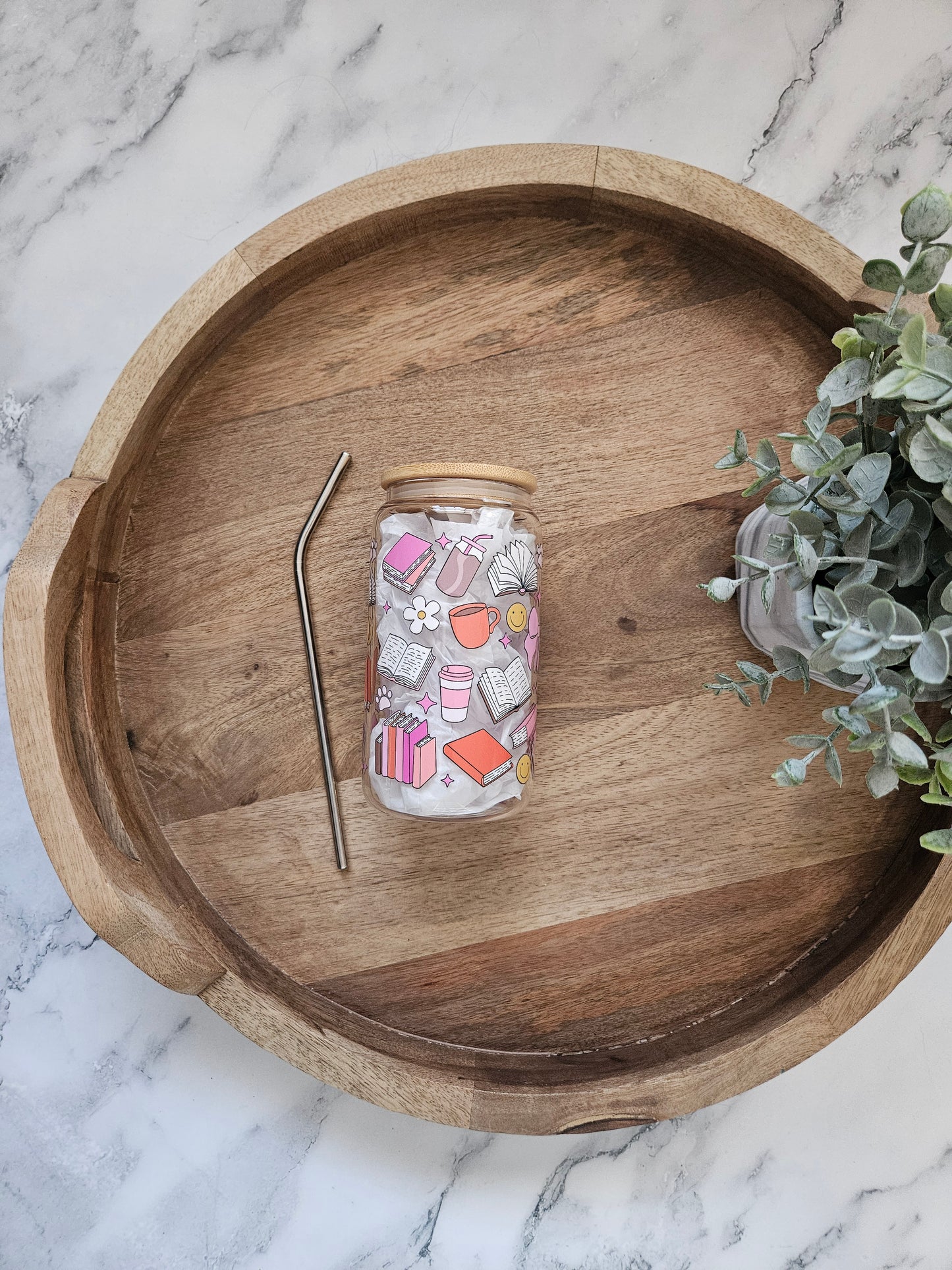 Pink & Orange Booklovers Glass Cup