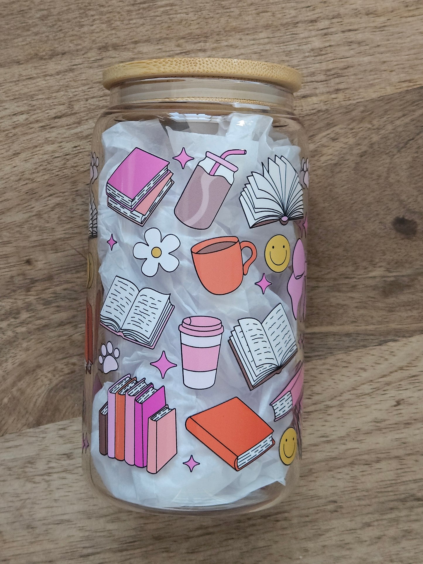 Pink & Orange Booklovers Glass Cup