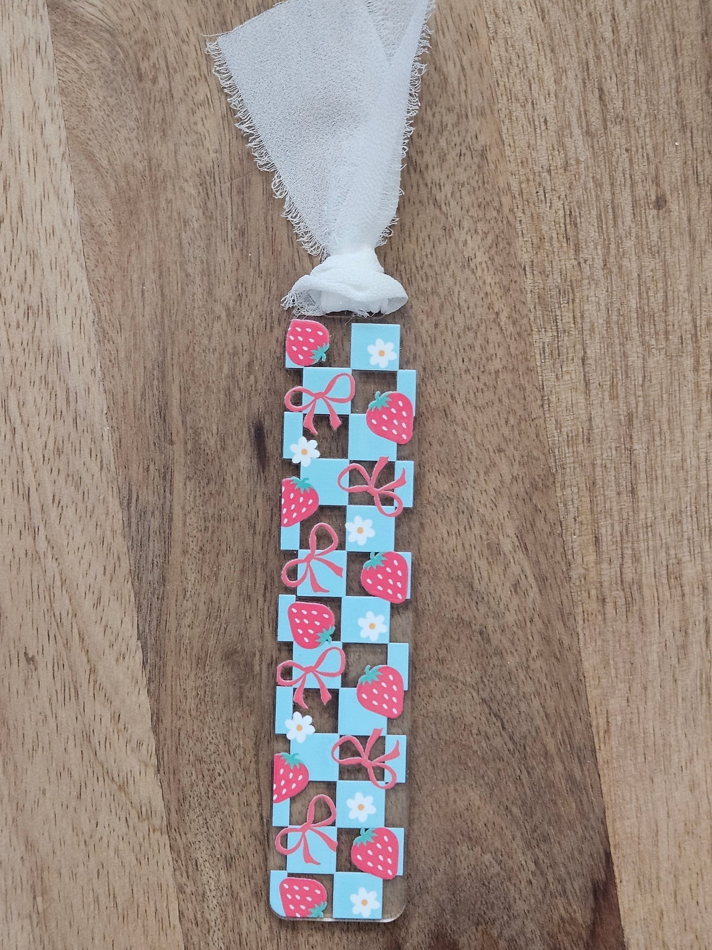 Checkered Strawberries Bookmark