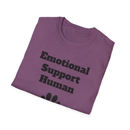 Emotional Support Human T-Shirt, Unisex Funny Tee, Pet Lover Gift, Animal Support Shirt, Casual Wear for Humans, Cute Animal Paw Print