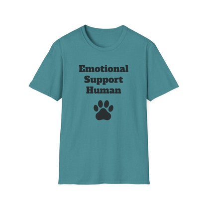 Emotional Support Human T-Shirt, Unisex Funny Tee, Pet Lover Gift, Animal Support Shirt, Casual Wear for Humans, Cute Animal Paw Print