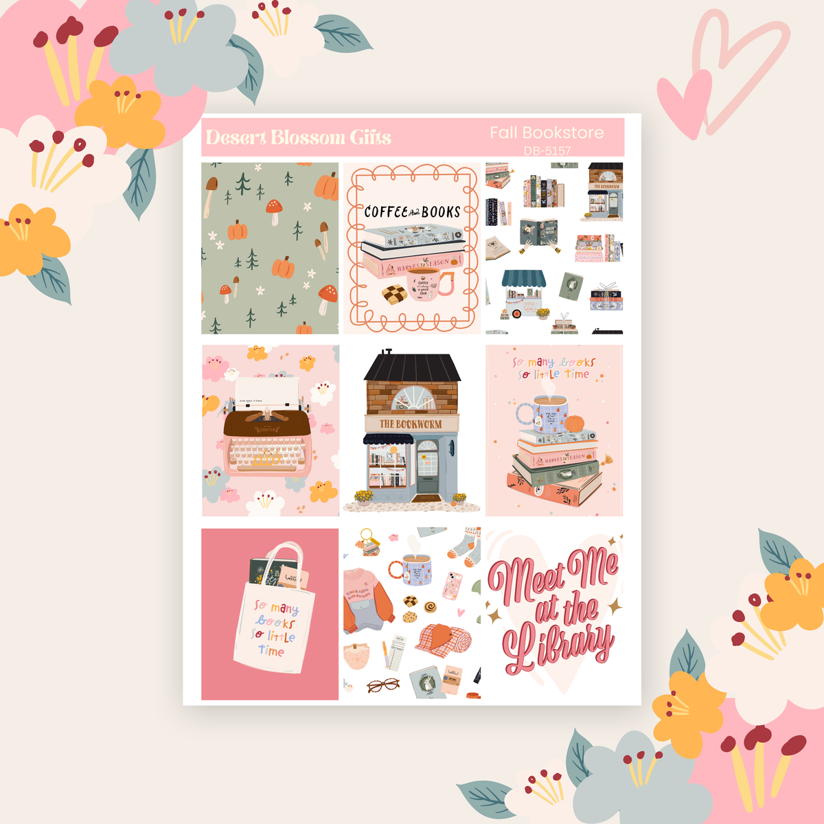 Fall Bookstore Sticker Kit, Planners, Journaling, Dutchdoor.