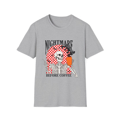 Nightmare Before Coffee Unisex T-Shirt, Halloween Gift, Skeleton Tee, Funny Coffee Shirt, Graphic Tee for Coffee Lovers