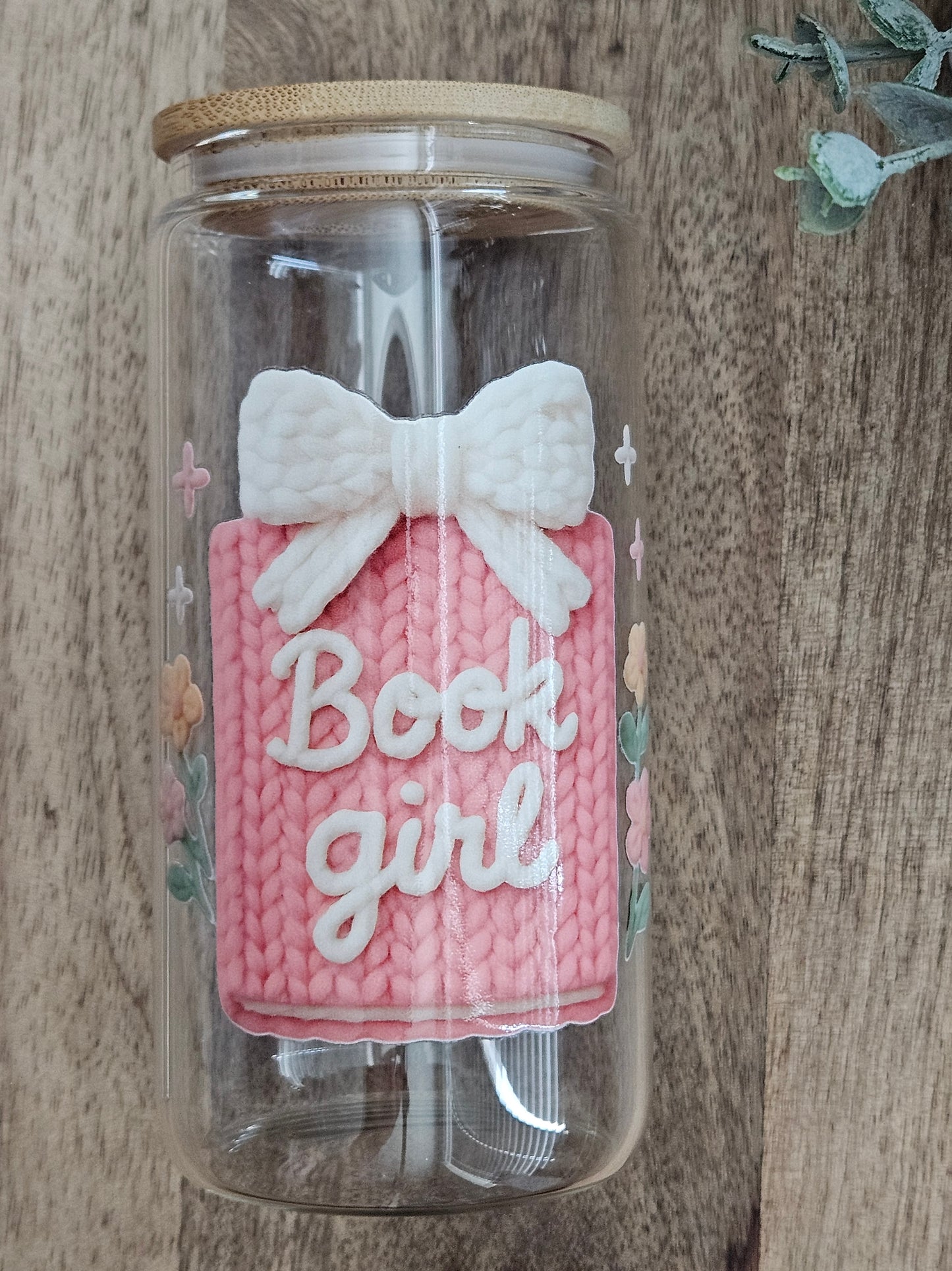 Book Girl, Faux Yarn Glass Cup - Desert Blossom Gifts