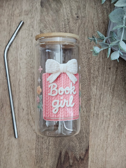 Book Girl, Faux Yarn Glass Cup - Desert Blossom Gifts