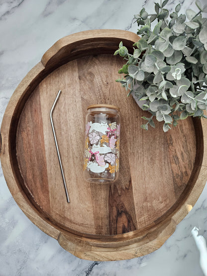 Cats and Pink Butterflies Glass Cup - Desert Blossom Gifts