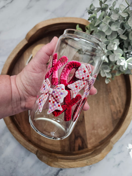 XOXO Bow Faux Yarn Glass Cup - Desert Blossom Gifts
