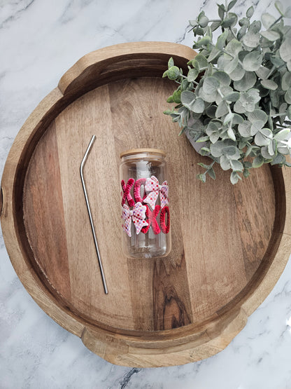 XOXO Bow Faux Yarn Glass Cup - Desert Blossom Gifts
