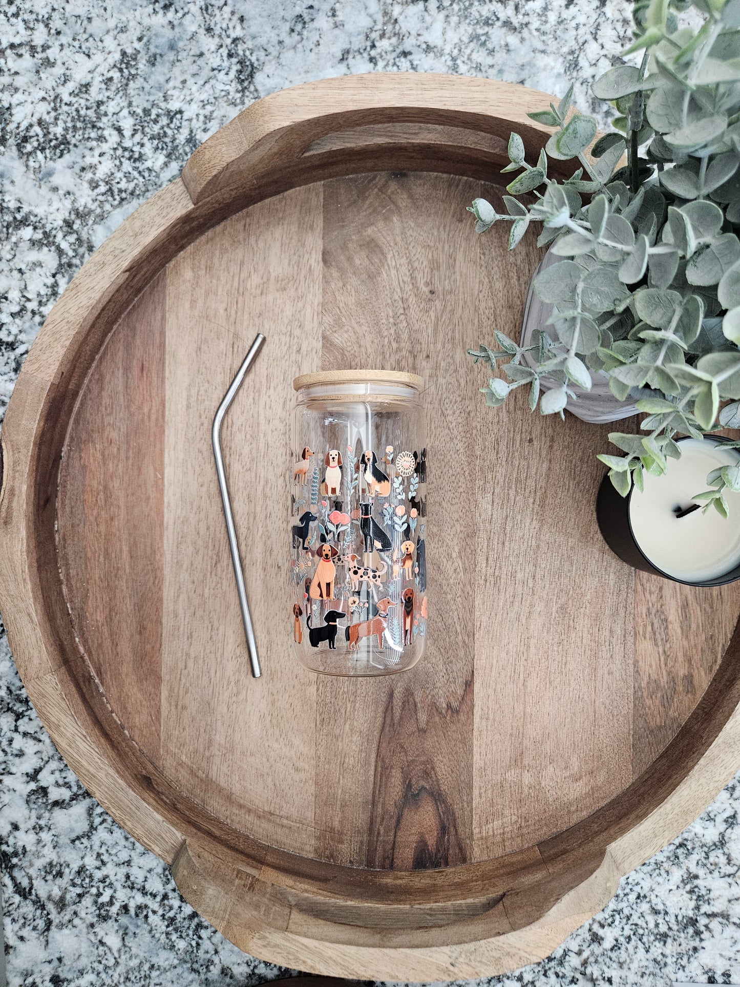 Dogs and Flowers Glass Cup - Desert Blossom Gifts
