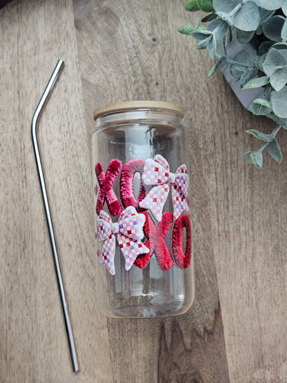 XOXO Bow Faux Yarn Glass Cup - Desert Blossom Gifts