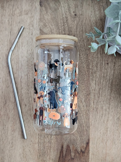 Dogs and Flowers Glass Cup - Desert Blossom Gifts