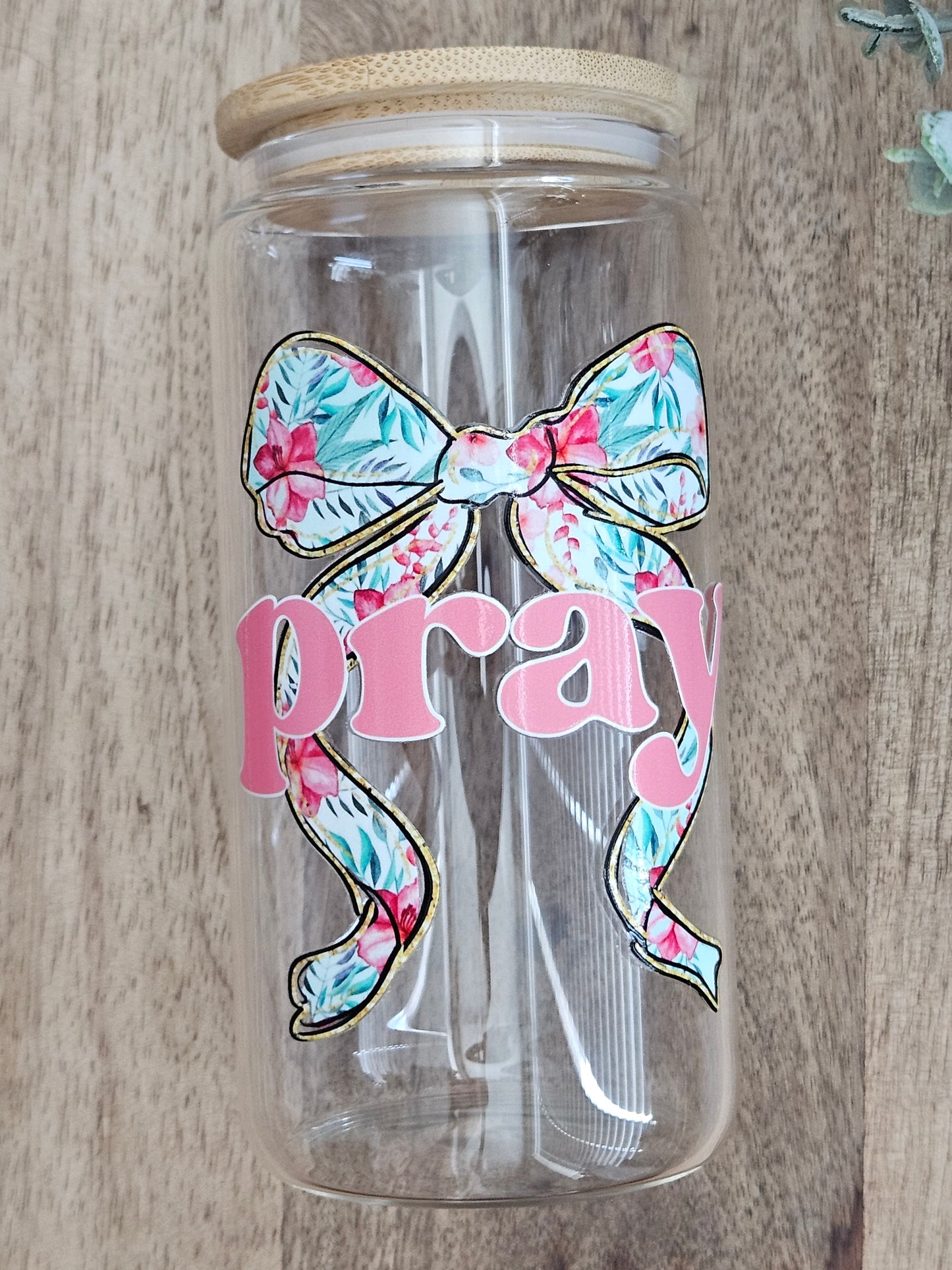 Pray Pink Bow Glass Cup - Desert Blossom Gifts