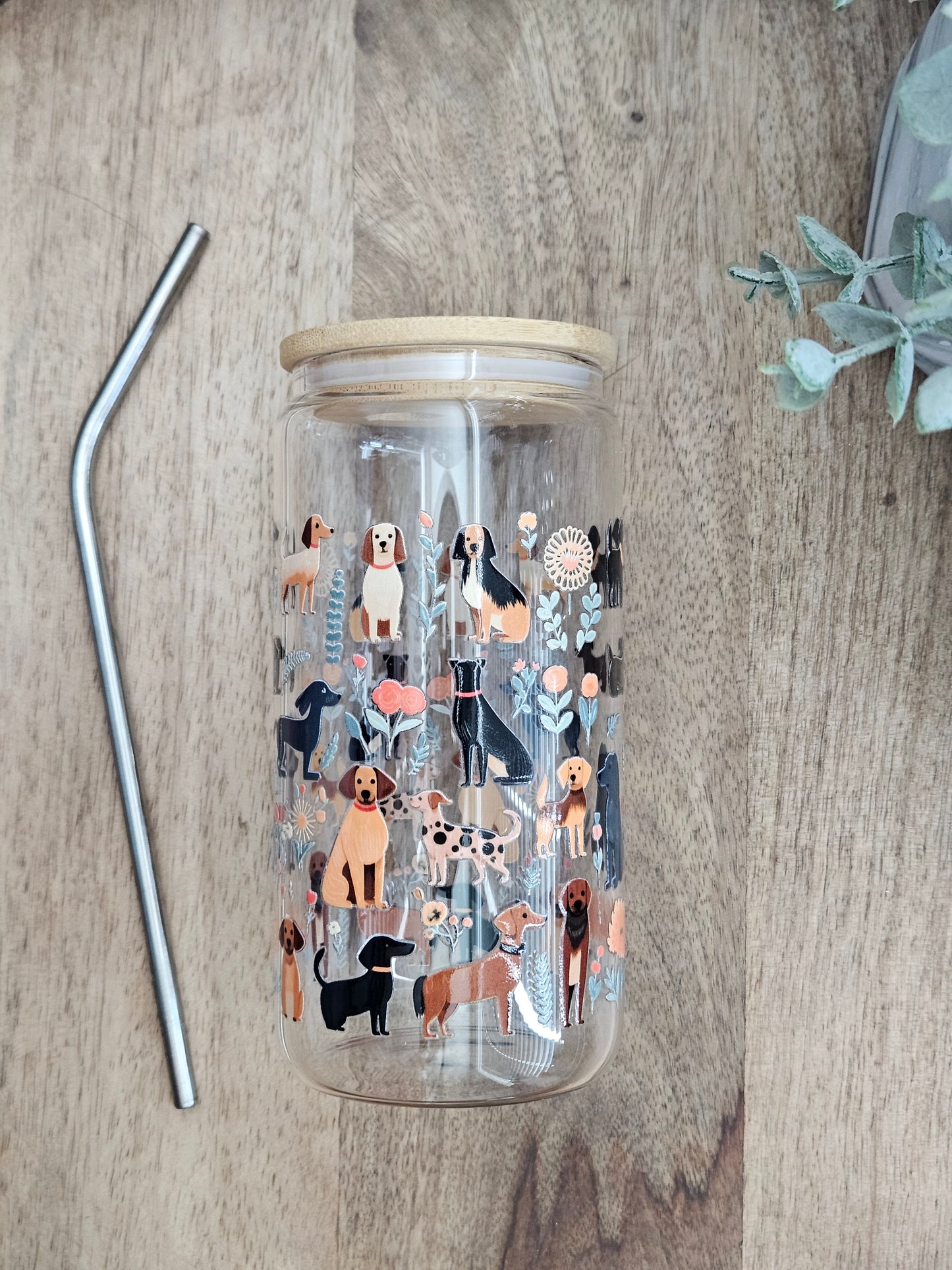 Dogs and Flowers Glass Cup - Desert Blossom Gifts