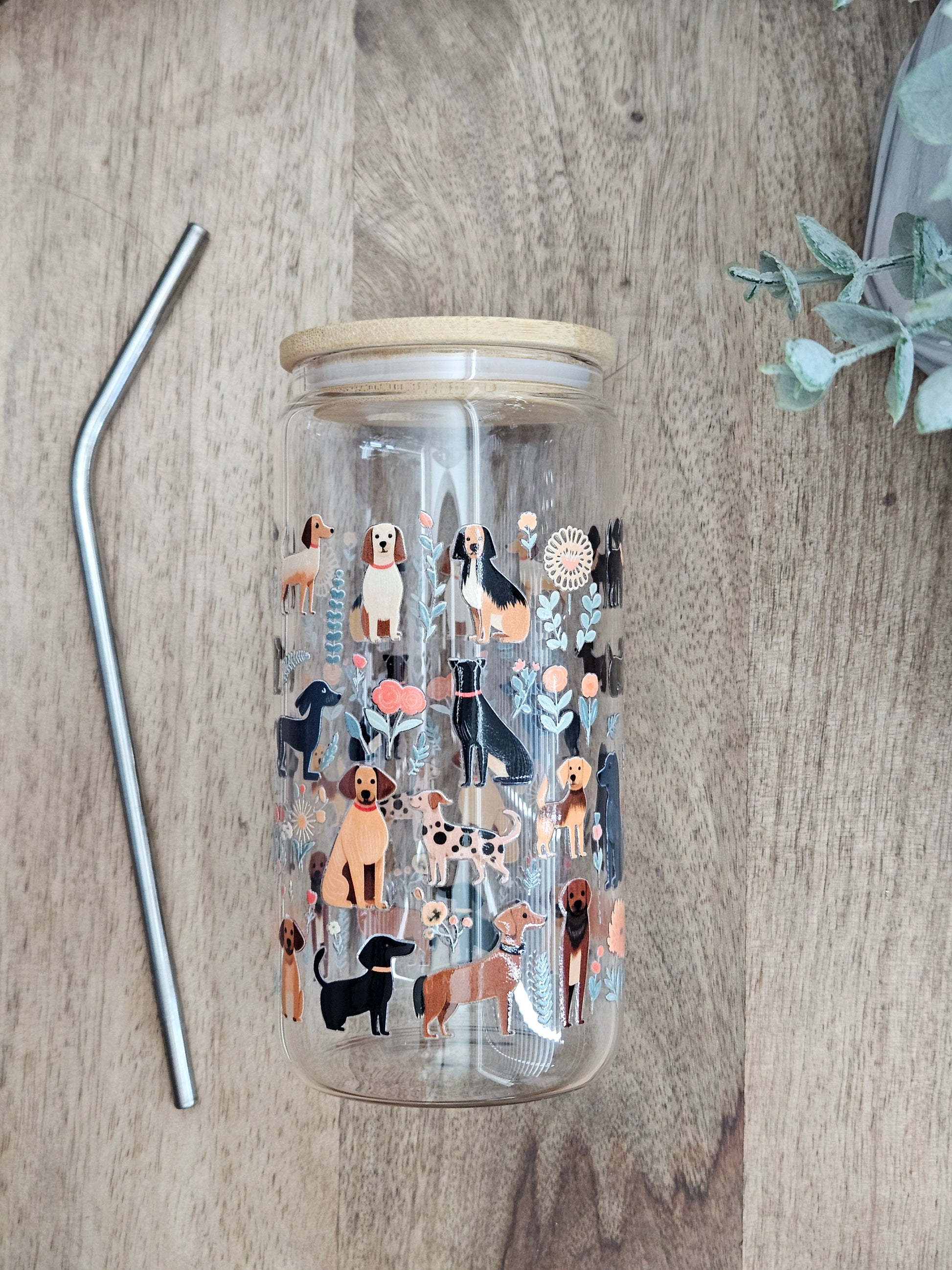 Dogs and Flowers Glass Cup - Desert Blossom Gifts